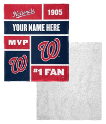 MLB Washington Nationals Colorblock Personalized Silk Touch Sherpa Throw Blanket 50x60 Inches