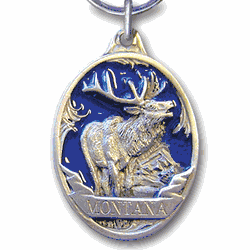 Montana Elk Metal Key Chain with Enameled Details