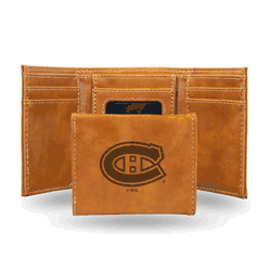 Montreal Canadiens Brown Laser Engraved Tri-Fold Wallet