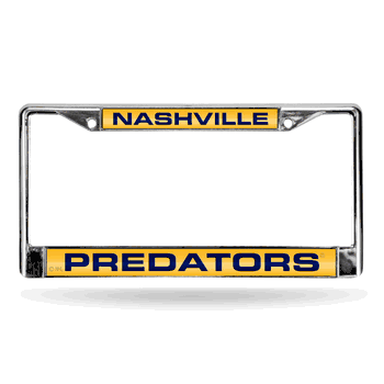 Nashville Predators Laser Chrome Frame - Yellow Background With Navy Letters