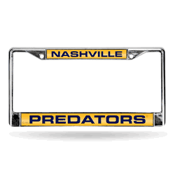 Nashville Predators Laser Chrome Frame - Yellow Background With Navy Letters