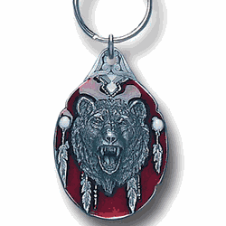 Native American Shield with Grizzly Bear Metal Key Chain with Enameled Details