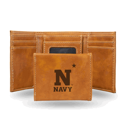Navy Midshipmen Brown Laser Engraved Faux Leather Trifold