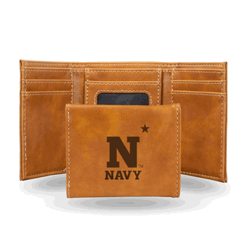 Navy Midshipmen Brown Laser Engraved Faux Leather Trifold