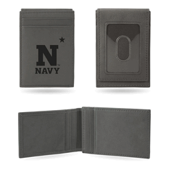 Navy Midshipmen Gray Laser Engraved Front Pocket Wallet