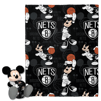 NBA Brooklyn Nets Basketball Mickey Hugger Pillow & Silk Touch Throw Blanket Set