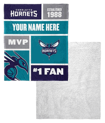 NBA Charlotte Hornets Colorblock Personalized Silk Touch Sherpa Throw Blanket 50x60 Inches
