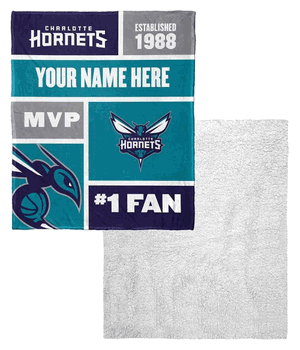NBA Charlotte Hornets Colorblock Personalized Silk Touch Sherpa Throw Blanket 50x60 Inches