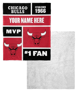 NBA Chicago Bulls Colorblock Personalized Silk Touch Sherpa Throw Blanket 50x60 Inches