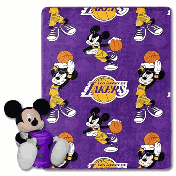 NBA Los Angeles Lakers Basketball Mickey Hugger Pillow & Silk Touch Throw Blanket Set