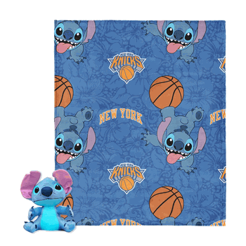 NBA New York Knicks Spin Stitch Hugger Pillow & Silk Touch Throw Blanket Set 40x50 Inches