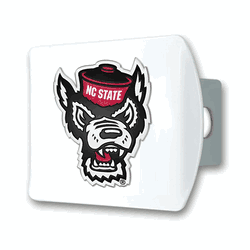 NC State White Metal Hitch Cover with  3D Color Emblem