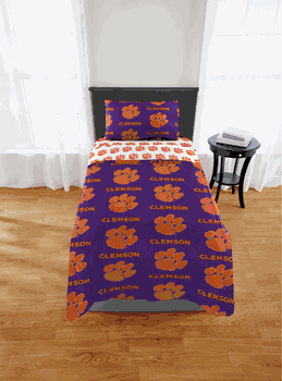 NCAA Clemson Tigers Twin Rotary Bed In A Bag Set
