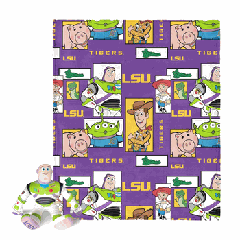 NCAA LSU Tigers Disney Toy Story Buzz Lightyear Cameo Hugger Pillow & Silk Touch Throw Blanket Set 40x50 Inches