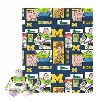 NCAA Michigan Wolverines Disney Toy Story Buzz Lightyear Cameo Hugger Pillow & Silk Touch Throw Blanket Set 40x50 Inches