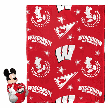 NCAA Wisconsin Badgers Pennant Mickey Hugger Pillow & Silk Touch Throw Set
