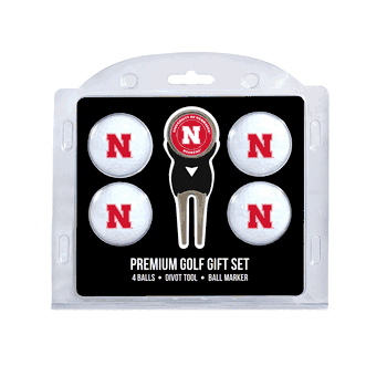 Nebraska Cornhuskers 4 Ball Gift Set + Divot Tool & Marker