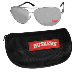 Nebraska Cornhuskers Aviator Sunglasses and Zippered Carrying Case