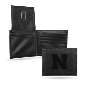 Nebraska Cornhuskers Black Laser Engraved Bill-fold Wallet