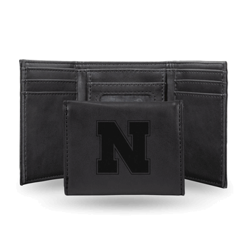 Nebraska Cornhuskers Black Laser Engraved Faux Leather Trifold