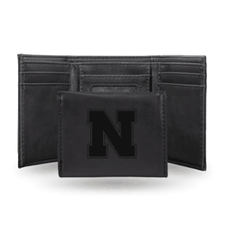 Nebraska Cornhuskers Black Laser Engraved Tri-Fold Wallet