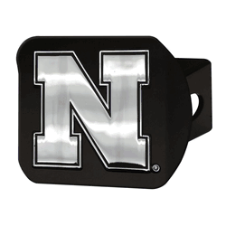 Nebraska Cornhuskers Black Metal Hitch Cover with Metal Chrome 3D Emblem