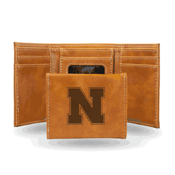 Nebraska Cornhuskers Brown Laser Engraved Tri-Fold Wallet
