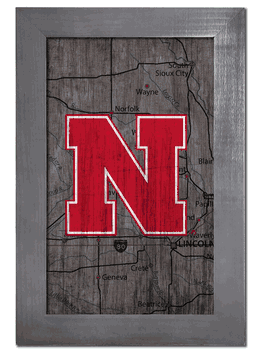 Nebraska Cornhuskers City Map 11x19 Sign