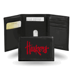 Nebraska Cornhuskers  Embroidered Genuine Leather Tri-fold Wallet 3.25" x 4.25" - Slim