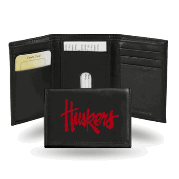 Nebraska Cornhuskers  Embroidered Genuine Leather Tri-fold Wallet 3.25