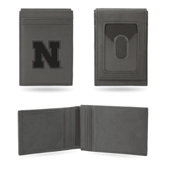 Nebraska Cornhuskers Gray Laser Engraved Front Pocket Wallet