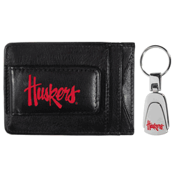 Nebraska Cornhuskers Leather Cash & Cardholder & Steel Key Chain