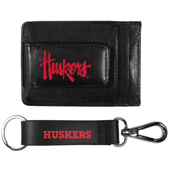 Nebraska Cornhuskers Leather Cash & Cardholder & Strap Key Chain
