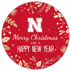 Nebraska Cornhuskers Merry Christmas & New Year 12in Circle