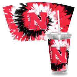 Nebraska Cornhuskers Metallic Tye Dye Clear Tumbler W/Straw
