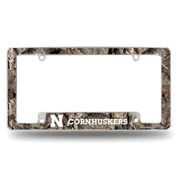 Nebraska Cornhuskers Mossy Oak 12" x 6" Chrome All Over Automotive License Plate Frame for Car/Truck/SUV