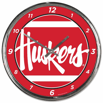 Nebraska Cornhuskers Round Chrome Wall Clock