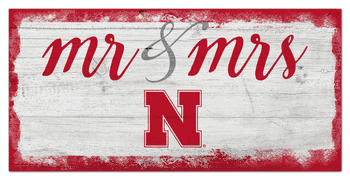 Nebraska Cornhuskers Script Mr & Mrs 6x12 Sign
