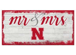 Nebraska Cornhuskers Script Mr & Mrs 6x12 Sign