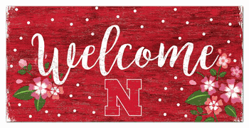 Nebraska Cornhuskers Welcome Floral 6x12 Sign