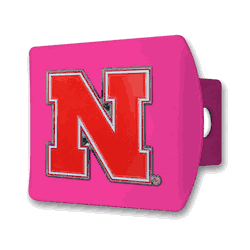 Nebraska Pink Metal Hitch Cover with  3D Color Emblem
