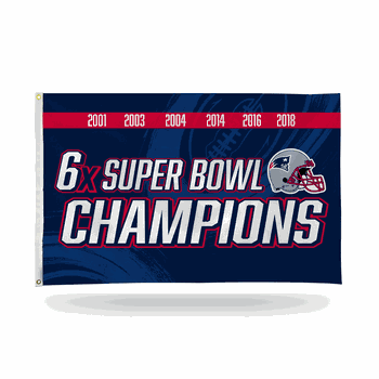 New England Patriots 6 Time Super Bowl Champs Banner Flag
