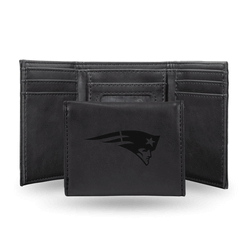 New England Patriots Black Laser Engraved Faux Leather Trifold