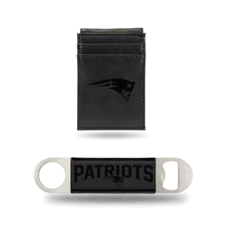 New England Patriots Black Laser Engraved Front Pocket Wallet & Bar Blade