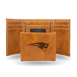 New England Patriots Brown Laser Engraved Faux Leather Trifold