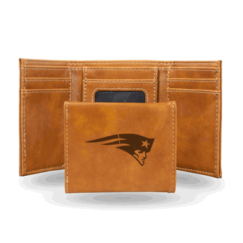 New England Patriots Brown Laser Engraved Faux Leather Trifold
