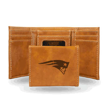 New England Patriots Brown Laser Engraved Tri-Fold Wallet