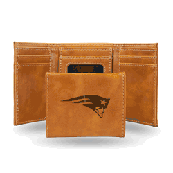 New England Patriots Brown Laser Engraved Tri-Fold Wallet