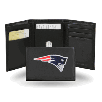 New England Patriots  Embroidered Genuine Leather Tri-fold Wallet 3.25