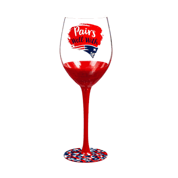 New England Patriots Glass 17oz Wine Stemmed Boxed